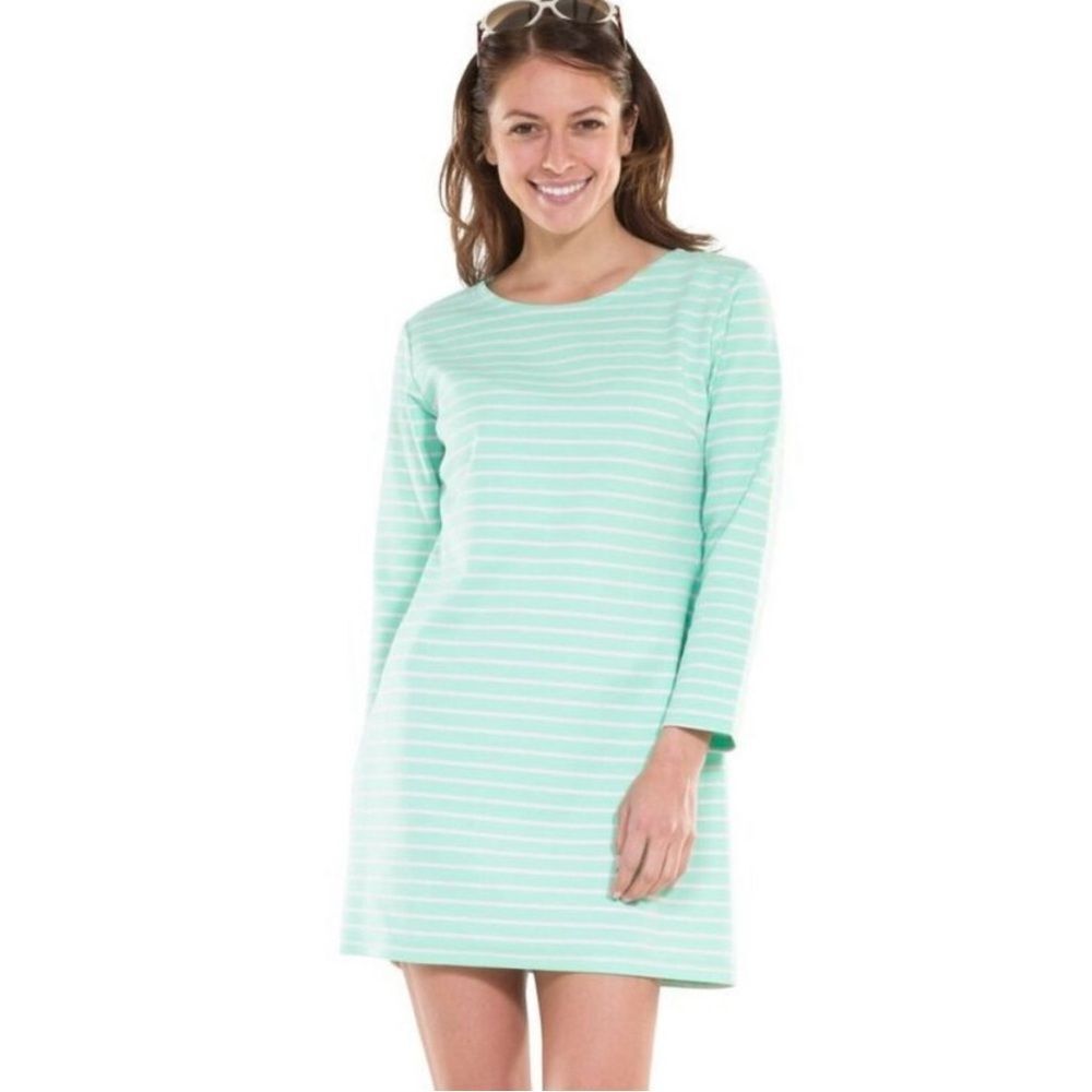 STS Sail To Sable Sz XL Striped Shift Dress Mint White Soft Long Sleeve Beachy